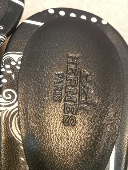 Hermes Oasis Slide Sandals Black Velvet Size 35