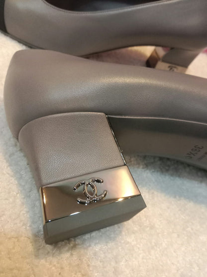 Chanel Slingback Pumps Grey and Black Size 36.5