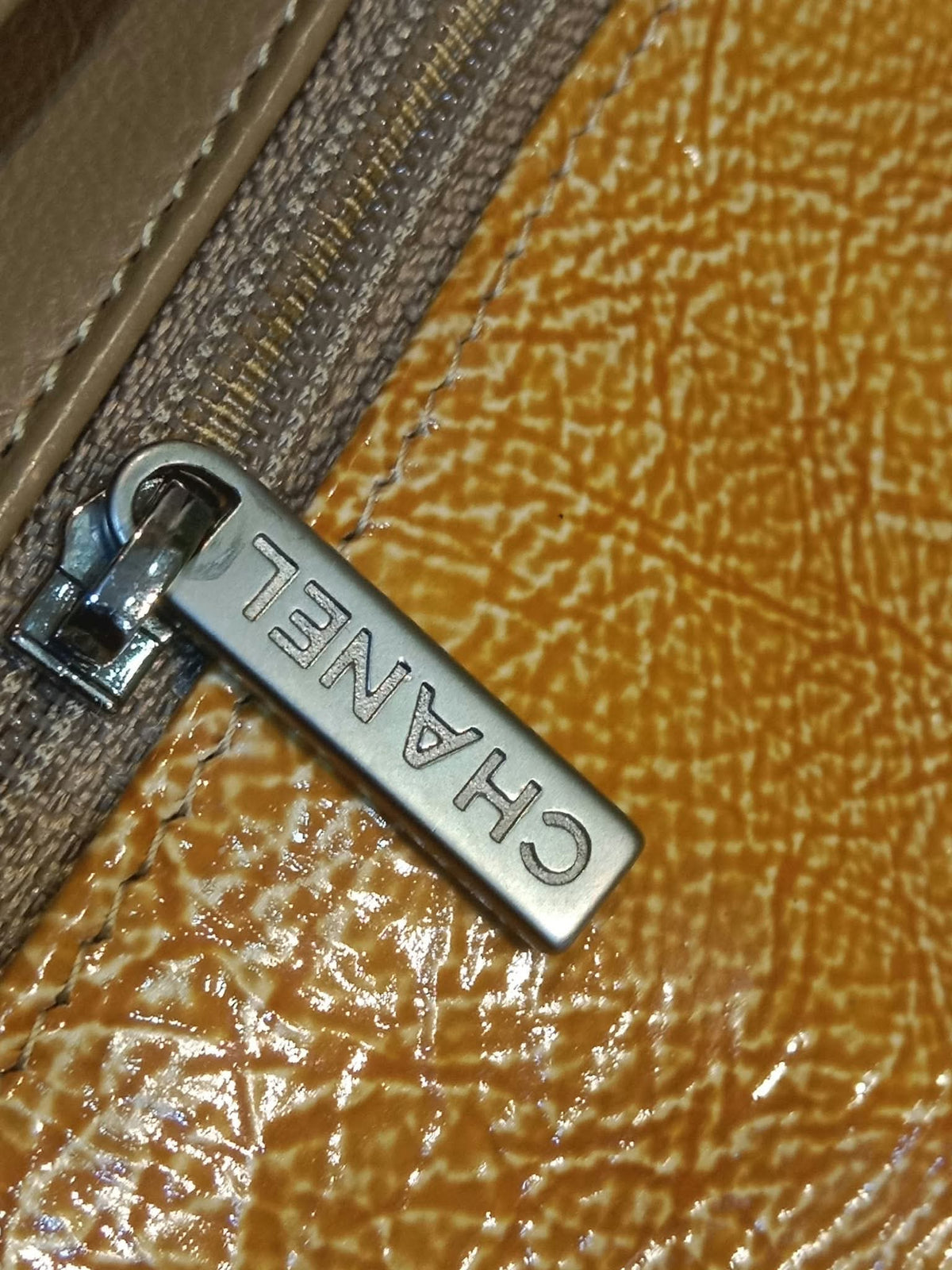 Chanel Quilted Classic Crumpled Patent Jumbo Single Flap Caramel Series 12
