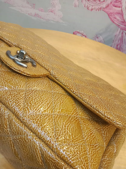 Chanel Quilted Classic Crumpled Patent Jumbo Single Flap Caramel Series 12