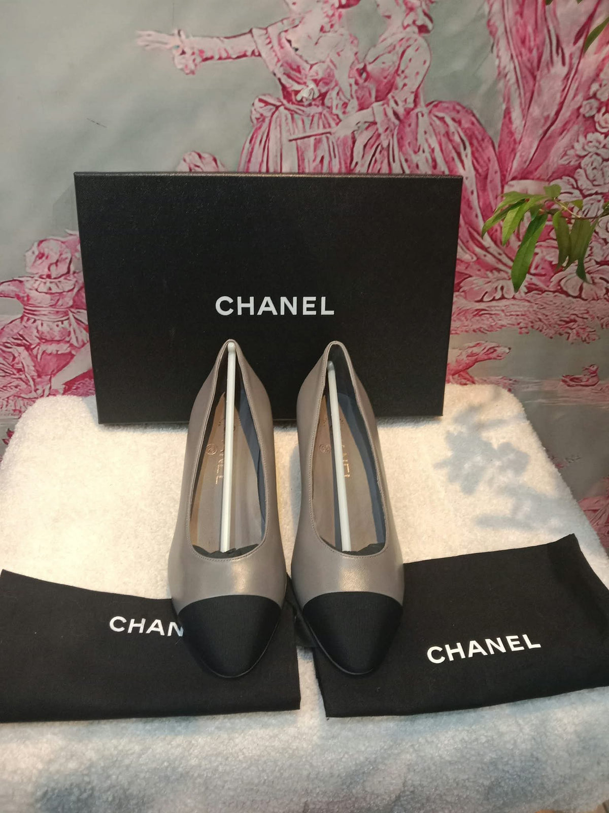 Chanel Slingback Pumps Grey and Black Size 36.5
