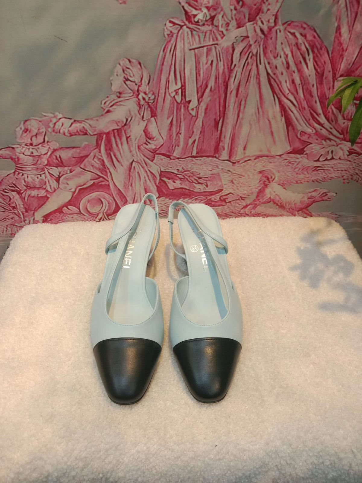 Chanel Cap-Toe Slingback Pumps Light Blue and Black Size 36.5