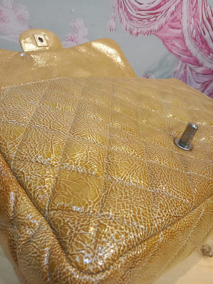 Chanel Quilted Classic Crumpled Patent Jumbo Single Flap Caramel Series 12
