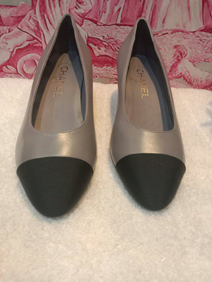 Chanel Slingback Pumps Grey and Black Size 36.5