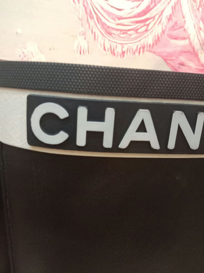 Chanel Black and White Rubber Rain Boots Size 38