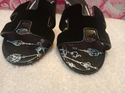 Hermes Oasis Slide Sandals Black Velvet Size 35