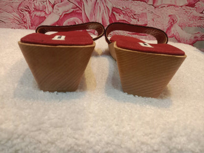 Hermes "Fourre-Tout" Wooden Canvas Burgundy/Red Sandals Size 37