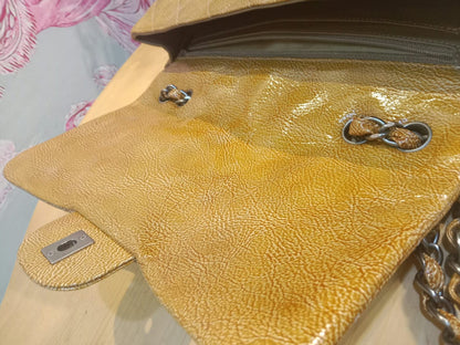 Chanel Quilted Classic Crumpled Patent Jumbo Single Flap Caramel Series 12