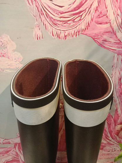Chanel Black and White Rubber Rain Boots Size 38