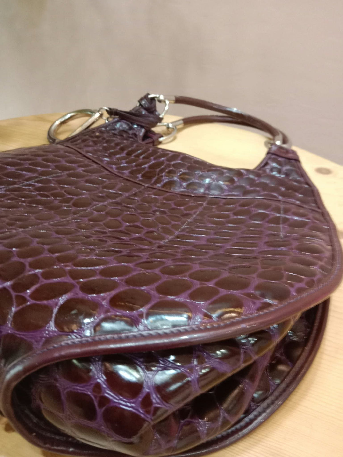 Christian Dior 61 Crocodile Embossed Tote Burgundy Bag