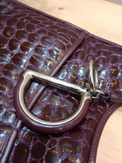Christian Dior 61 Crocodile Embossed Tote Burgundy Bag