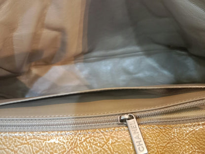 Chanel Quilted Classic Crumpled Patent Jumbo Single Flap Caramel Series 12
