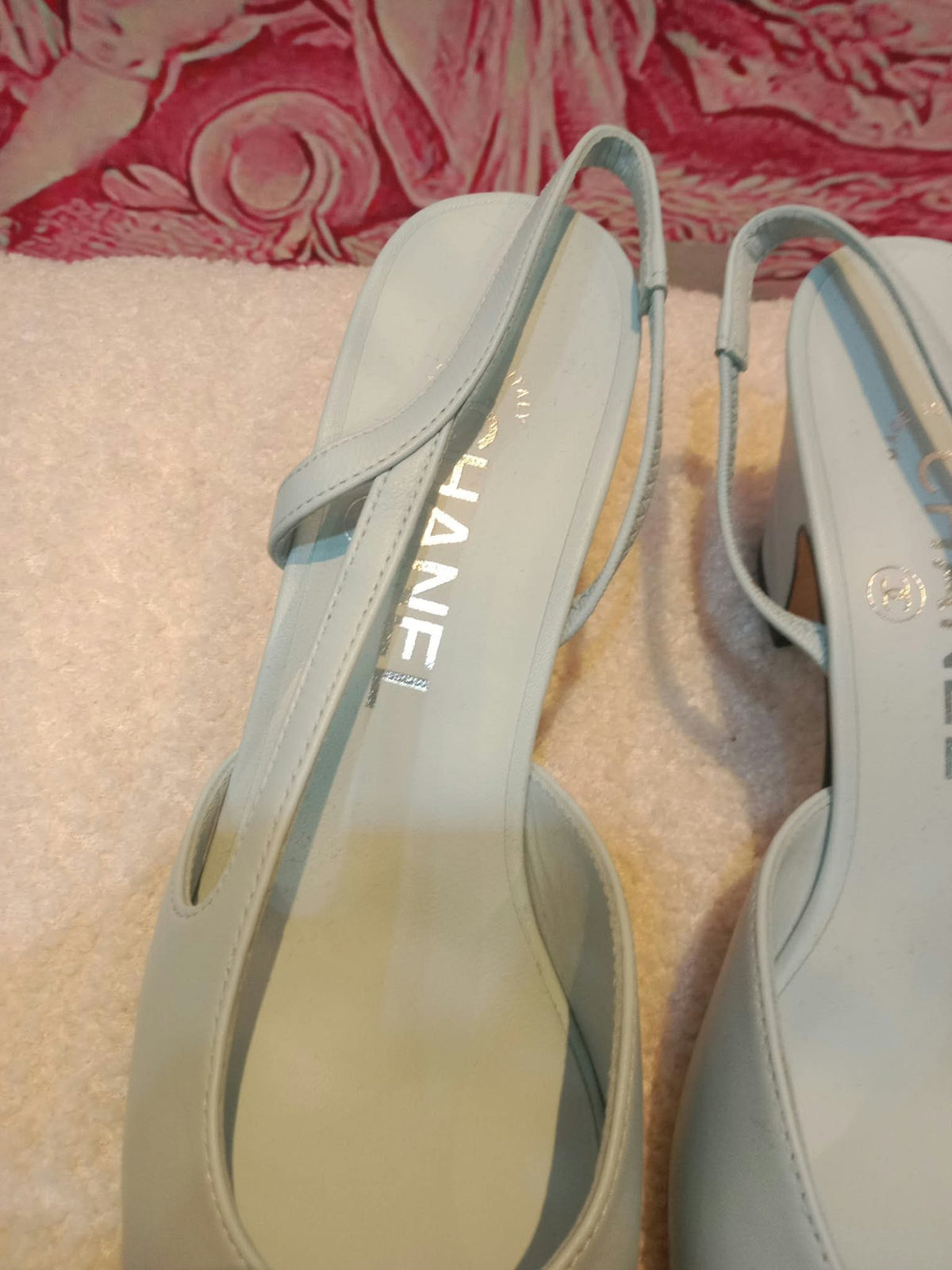 Chanel Cap-Toe Slingback Pumps Light Blue and Black Size 36.5