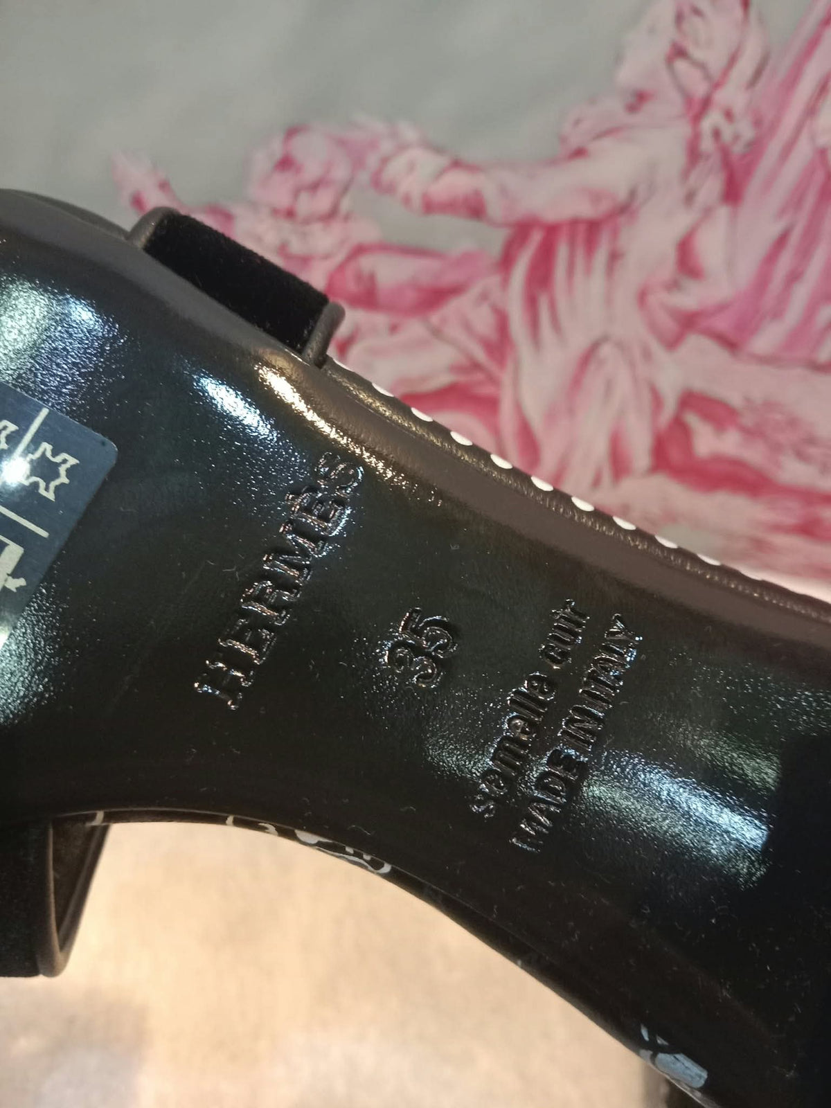 Hermes Oasis Slide Sandals Black Velvet Size 35