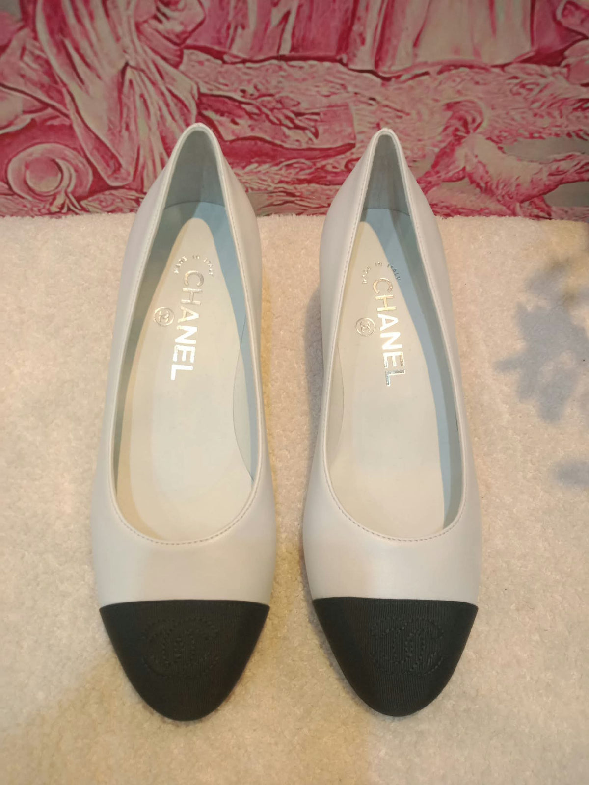 Chanel White and Black Cap-Toe Pumps Light Blue Size 36.5
