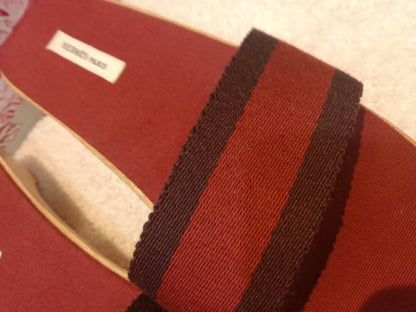 Hermes "Fourre-Tout" Wooden Canvas Burgundy/Red Sandals Size 37