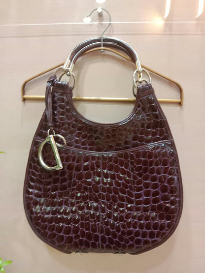Christian Dior 61 Crocodile Embossed Tote Burgundy Bag