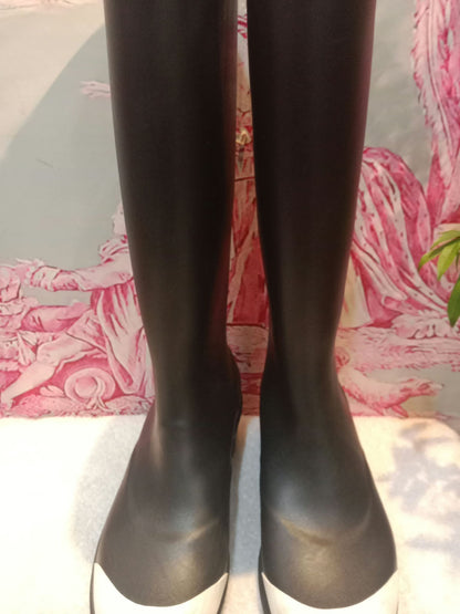 Chanel Black and White Rubber Rain Boots Size 38