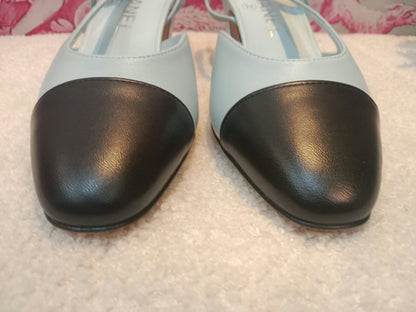 Chanel Cap-Toe Slingback Pumps Light Blue and Black Size 36.5