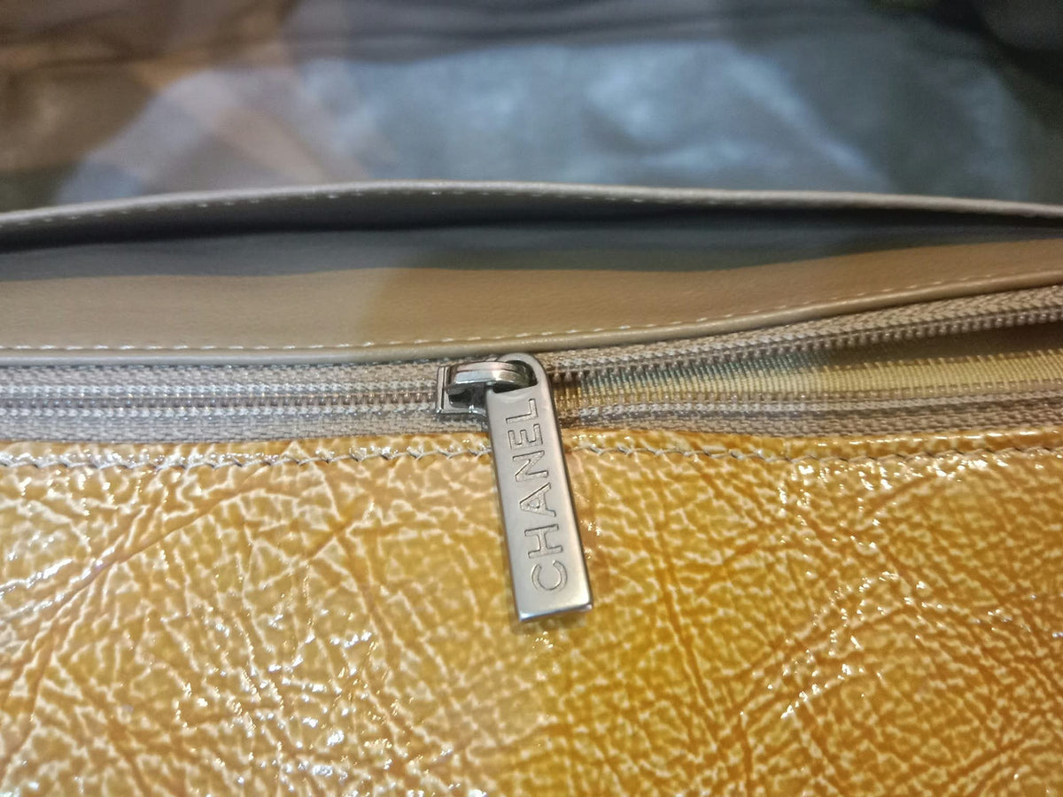 Chanel Quilted Classic Crumpled Patent Jumbo Single Flap Caramel Series 12